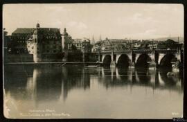 Tarjeta postal de vista panorámica del Moselbrücke y el Römerburg en Coblenza editada por Trinks ...