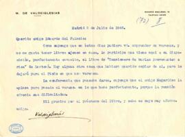 Carta del marqués de Valdeiglesias a Eduardo del Palacio