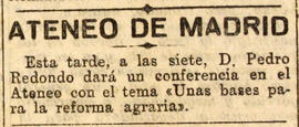 1931-05-22. Anuncio de conferencia de Pedro Redondo. El Liberal (Madrid)