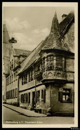 Tarjeta postal de vista exterior de la Feuerleins Erker de Rotemburgo editada en Dortmund por el ...