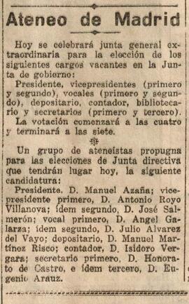 1930-06-18. Convocatoria de elecciones a Junta de Gobierno. El Liberal (Madrid)