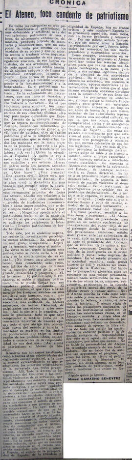 1930-12-07. "El Ateneo, foco candente de patriotismo", por Manuel Camacho. El Liberal (...