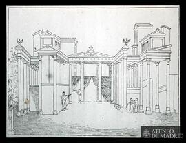 Dibujo que reproduce una pintura de la Casa de las Vestales, en Pompeya