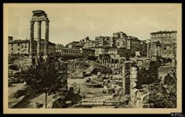 Tarjeta postal de fotograbado de las ruinas del Foro Romano, el Templo de Cástor y Pólux o Templo...