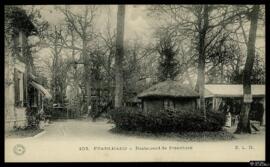 Tarjeta postal de vista exterior del restaurante de Franchard, área boscosa junto a Fontainebleau...