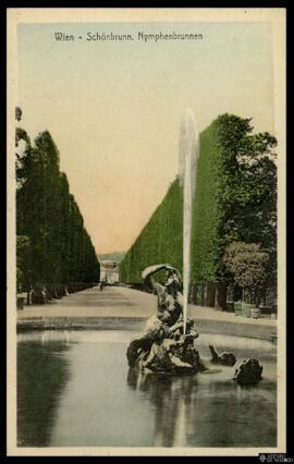 Tarjeta postal a color de la fuente escultórica Nymphenbrunnen en el Palacio de Schönbrunn en Vie...