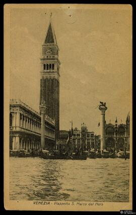 Tarjeta postal de la Piazzetta San Marco de Venecia desde el Molo o Palacio Ducal editada por G. ...