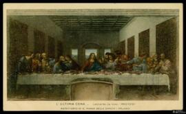 Tarjeta postal de heliograbado a color de La Última Cena de Leonardo da Vinci en el Refectorio de...