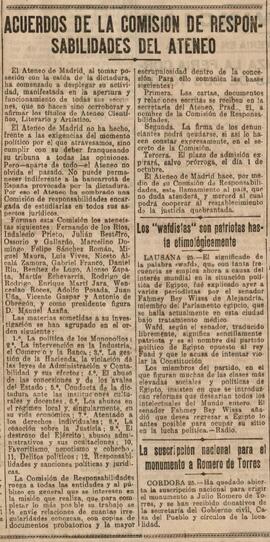1930-07-26. Acuerdos de la Comisión de responsabilidades del Ateneo de Madrid . El Liberal (Madrid)