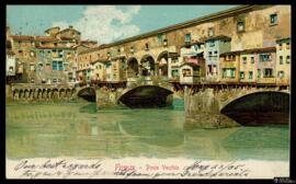 Tarjeta postal circulada a color del Ponte Vecchio de Florencia editada por Ferdinando Gobbato en...
