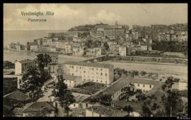 Tarjeta postal circulada de vista panorámica de la ciudad medieval de Ventimiglia editada por G. ...