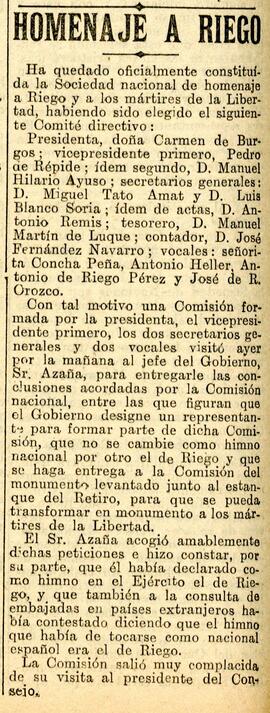1931-12-06. El comité directivo de la Sociedad nacional de homenaje a Riego visita a Manuel Azaña...