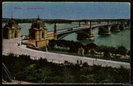Tarjeta postal a color del Strassenbrücke de Maguncia con carta no circulada en francés al verso
