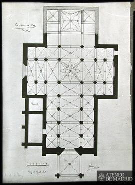 Planta de la Catedral de Tuy. (Dibujo de Vicente Lampérez y Romea. 19 de agosto de 1902)