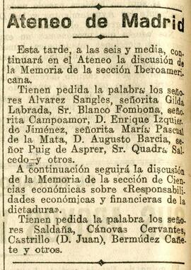 1930-06-12. Discusión de las memorias de la Sección Iberoamericana y de la Sección de Ciencias Ec...