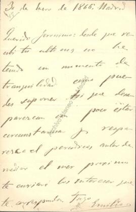 1866-01-30. Carta de Emilio Castelar a Jerónimo Amat
