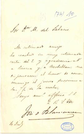 Carta de José de Salamanca a Manuel del Palacio