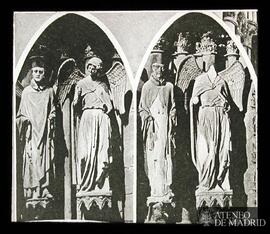 Reims. Esculturas del pórtico de la Catedral antes y después del bombardeo
