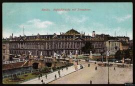 Tarjeta postal a color del SchlossBrücke y el antiguo Arsenal o Zeughaus de Berlín