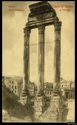 Tarjeta postal de las ruinas del Templo de Cástor y Pólux o Templo di Castore e Polluce en el For...