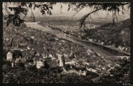 Tarjeta postal circulada de vista panorámica de Heidelberg desde el mirador Rindenhäuschen editad...