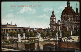 Tarjeta postal a color del SchlossBrücke y la Nueva Catedral de Berlín