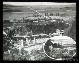 
Clermont en Argonne : 1. Panorama: au fond, collines de Vauquois et vallée de l'Aire. 2. L'église
