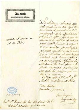1841-01-09. Oficio de la Academia Alemana-Española