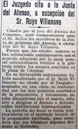 1930-11-29. El Juzgado cita a la Junta del Ateneo. El Liberal (Madrid)