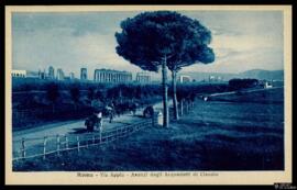 Tarjeta postal de vista panorámica del Acueducto de Claudio en la via Appia Nuova de Roma editada...