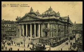 Tarjeta postal de fototipia de vista exterior de la Bolsa de Bruselas editada por Albert-Dohmen e...