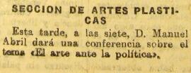 1931-05-05. Anuncio de conferencia de Manuel Abril. El Liberal (Madrid)