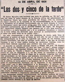 1931-05-24. Sobre los artículos de Gregorio Marañón en el diario El Sol. El Liberal (Madrid)