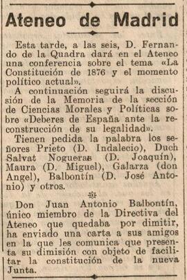 1930-06-13. Conferencia de Fernando de la Quadra. Memoria de la Sección de Ciencias Morales y Pol...