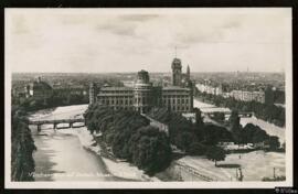 Tarjeta postal de vista panorámica del Deutsches Museum y la ciudad de Múnich editada por Grebe &...