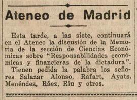 1930-07-19. Continúa hoy la Memoria de la Sección de Ciencias Económicas. El Liberal (Madrid)