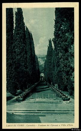 Tarjeta postal de la Fuente de los Cipreses o Fontana dei Cipressi en la Villa d’Este de Cernobbi...