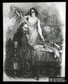 
Martillo: "Quevedo en su estudio inspirado por la Musa Satírica". 1846, p. 168
