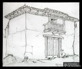Dibujo del exterior de una casa rural de Ardoncino (León) 1921.