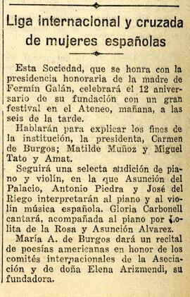 1931-12-05. Festival de la Liga internacional y Cruzada de mujeres españolas. El Liberal (Madrid)