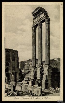 Tarjeta postal de las ruinas del Templo de Cástor y Pólux o Templo di Castore e Polluce en el For...