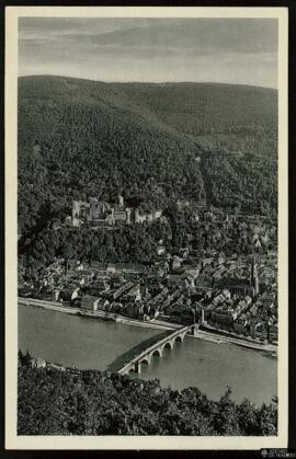 Tarjeta postal de vista aérea del mirador Heiligenberg-Turm sobre Heidelberg y el cerro Königstuh...