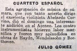 1930-12-02. Concierto del Cuarteto Español. El Liberal (Madrid)