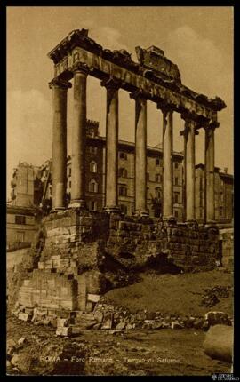 Tarjeta postal circulada de las ruinas del Templo de Saturno en el Foro Romano de Roma editada po...