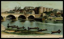 Tarjeta postal a color de vista panorámica del Pont de la Basse-Chaine y el Castillo de Angers ed...