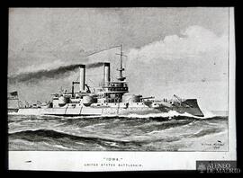 Barco de batalla estadounidense "Iowa" . (Dibujo de W. Fred Mitchell. 1899)