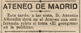 1930-05-17. Anuncio de la conferencia de Antonio Albendín sobre georgismo . El Liberal (Madrid)