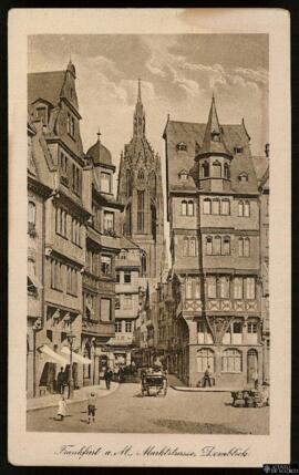 Tarjeta postal de la Marktstrasse con vista a la Catedral en Frankfurt editada por el M. Jacobs K...