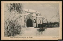 Tarjeta postal de vista exterior invernal en la entrada del monasterio de Heisterbach