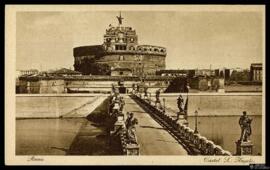 Tarjeta postal del Puente y el Castillo de Sant'Angelo de Roma editada por S. A. F. en la misma c...
